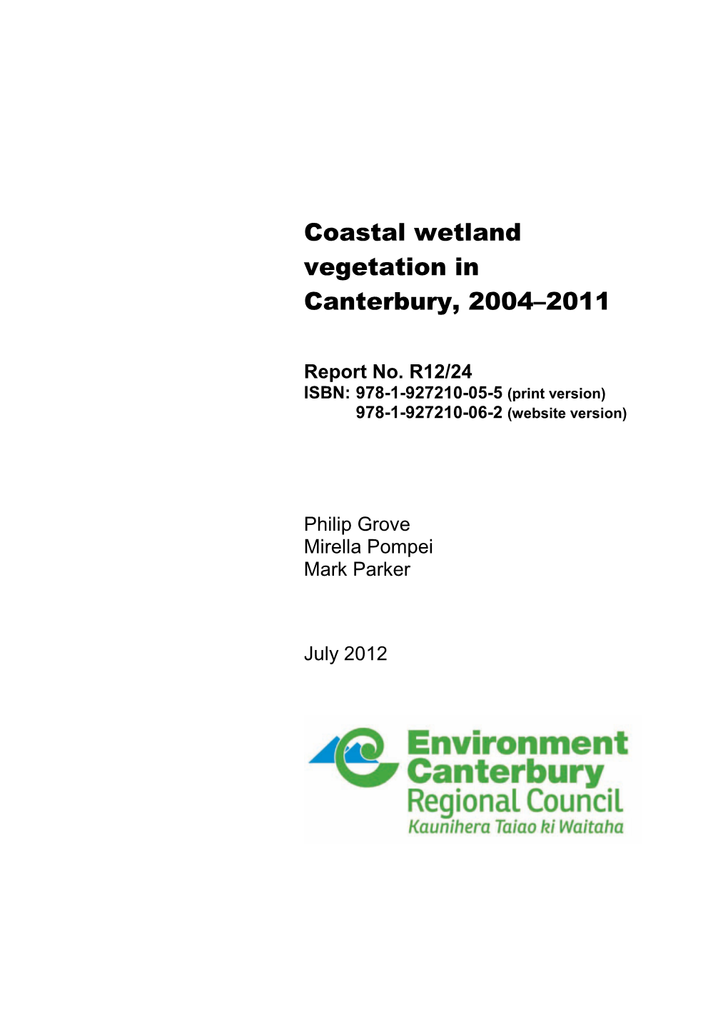 Coastal Wetland Vegetation in Canterbury, 2004–2011