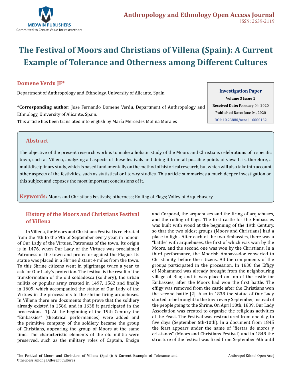 The Festival of Moors and Christians of Villena (Spain): a Current Example of Tolerance and Otherness Among Different Cultures