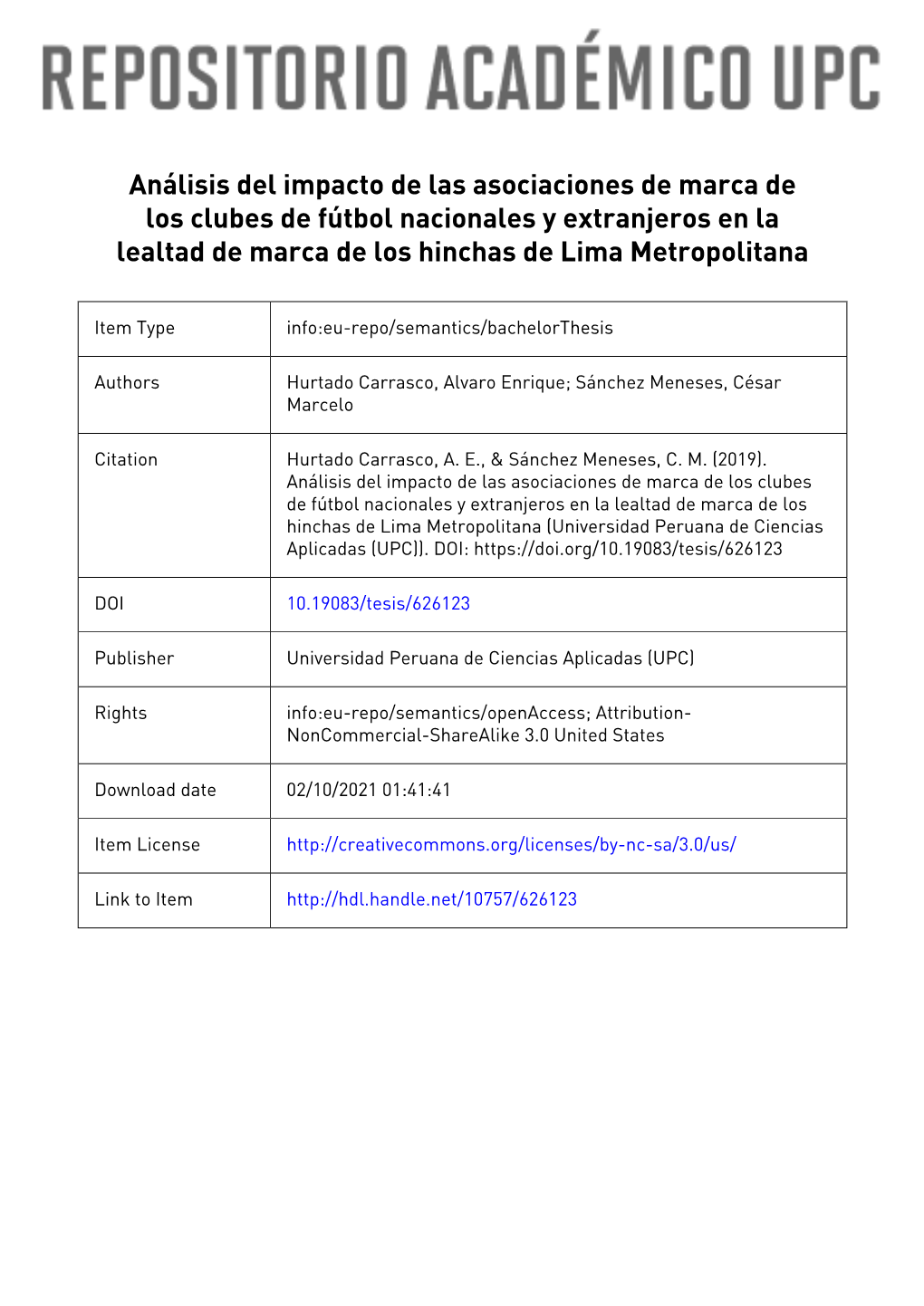 Análisis Del Impacto De Las Asociaciones De Marca De Los Clubes De Fútbol Nacionales Y Extranjeros En La Lealtad De Marca De Los Hinchas De Lima Metropolitana