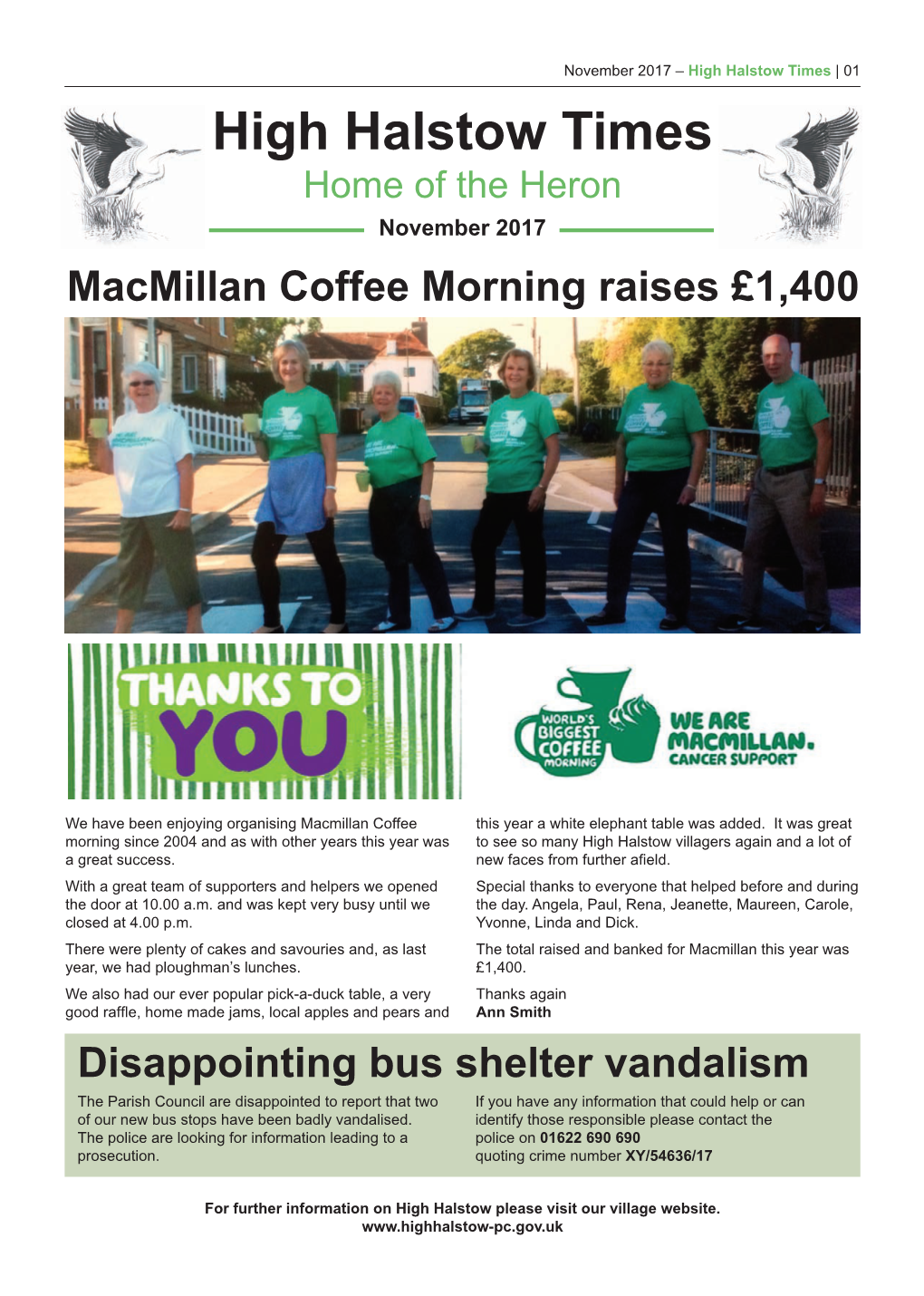 High Halstow Times | 01 High Halstow Times Home of the Heron November 2017 Macmillan Coffee Morning Raises £1,400