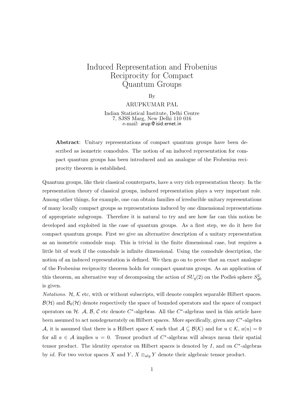 Induced Representation and Frobenius Reciprocity for Compact