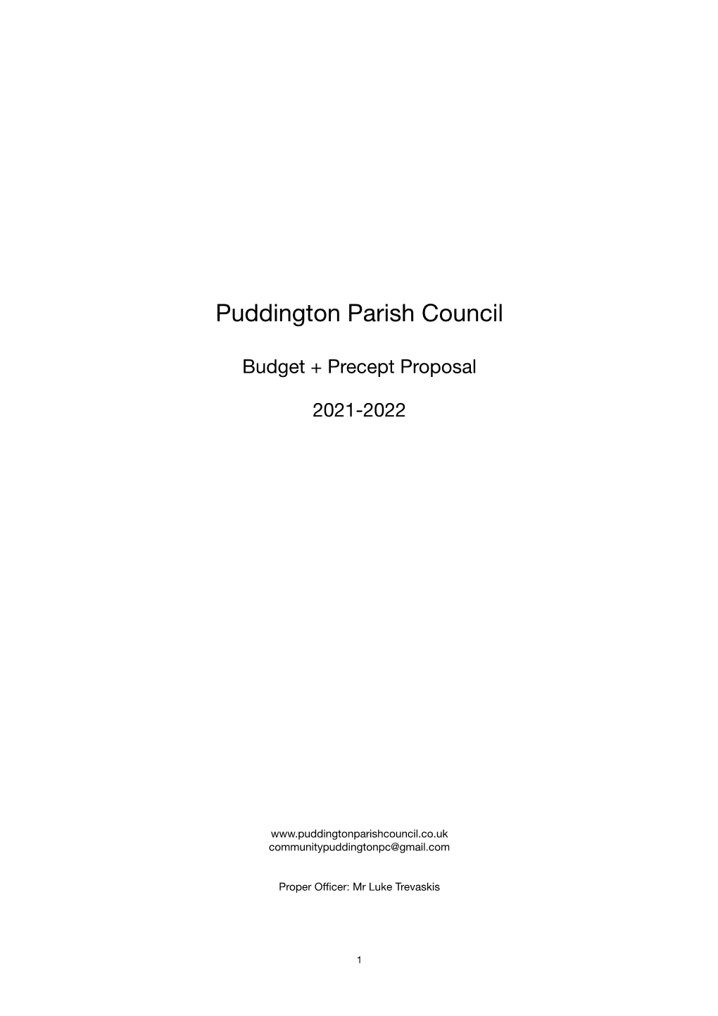 Puddington PC Budget + Precept Proposal 2021-2022