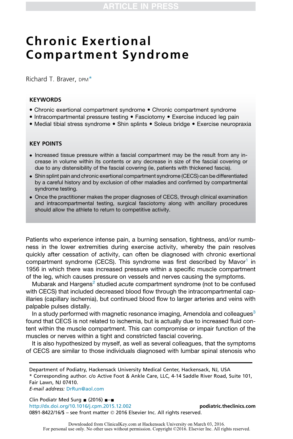 Chronic Exertional Compartment Syndrome