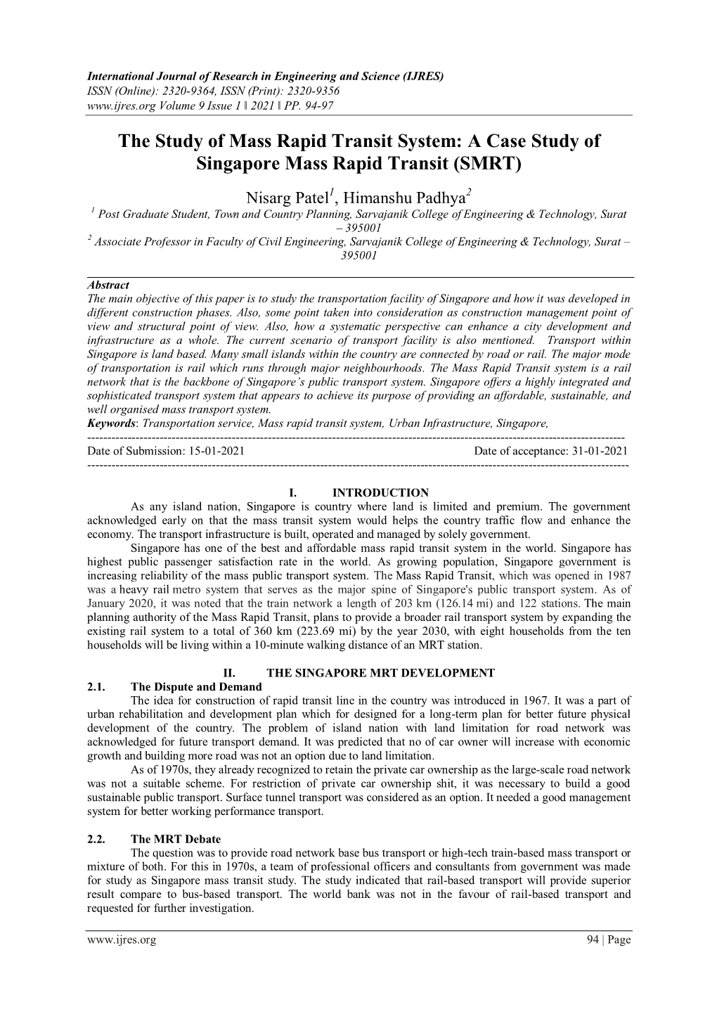 A Case Study of Singapore Mass Rapid Transit (SMRT)