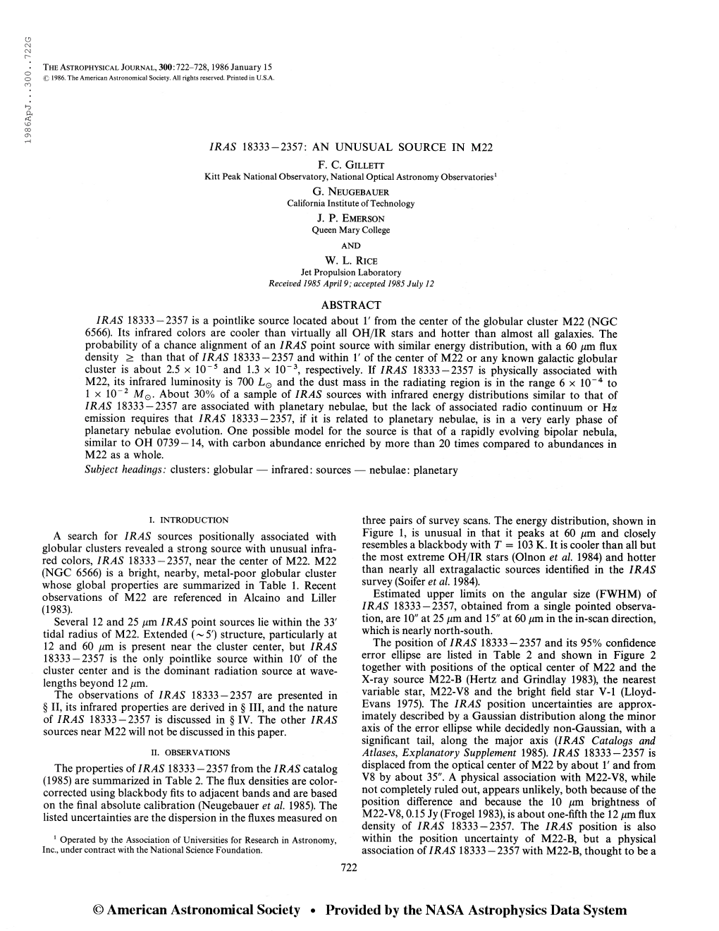 198 6Ap J . . .300. .1220S the Astrophysical Journal, 300:722-728