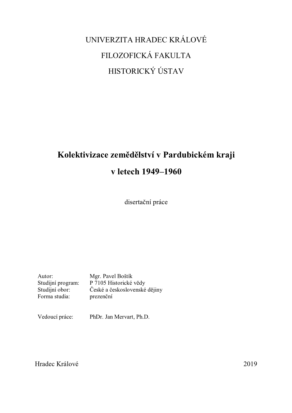 Kolektivizace Zemědělství V Pardubickém Kraji V Letech 1949–1960