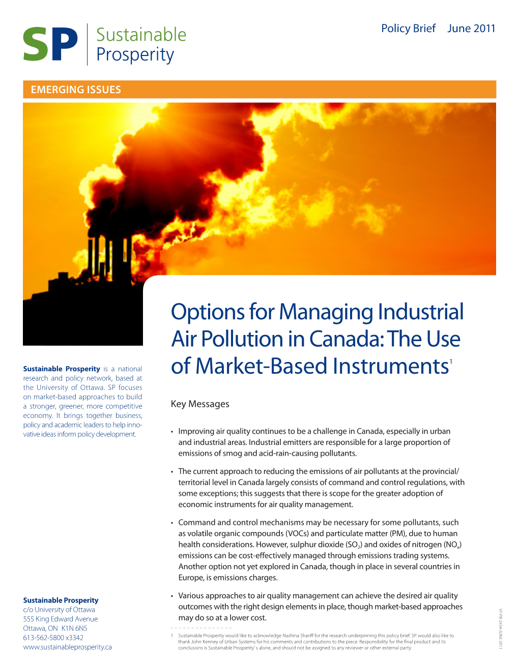 Options for Managing Industrial Air Pollution in Canada: the Use Of