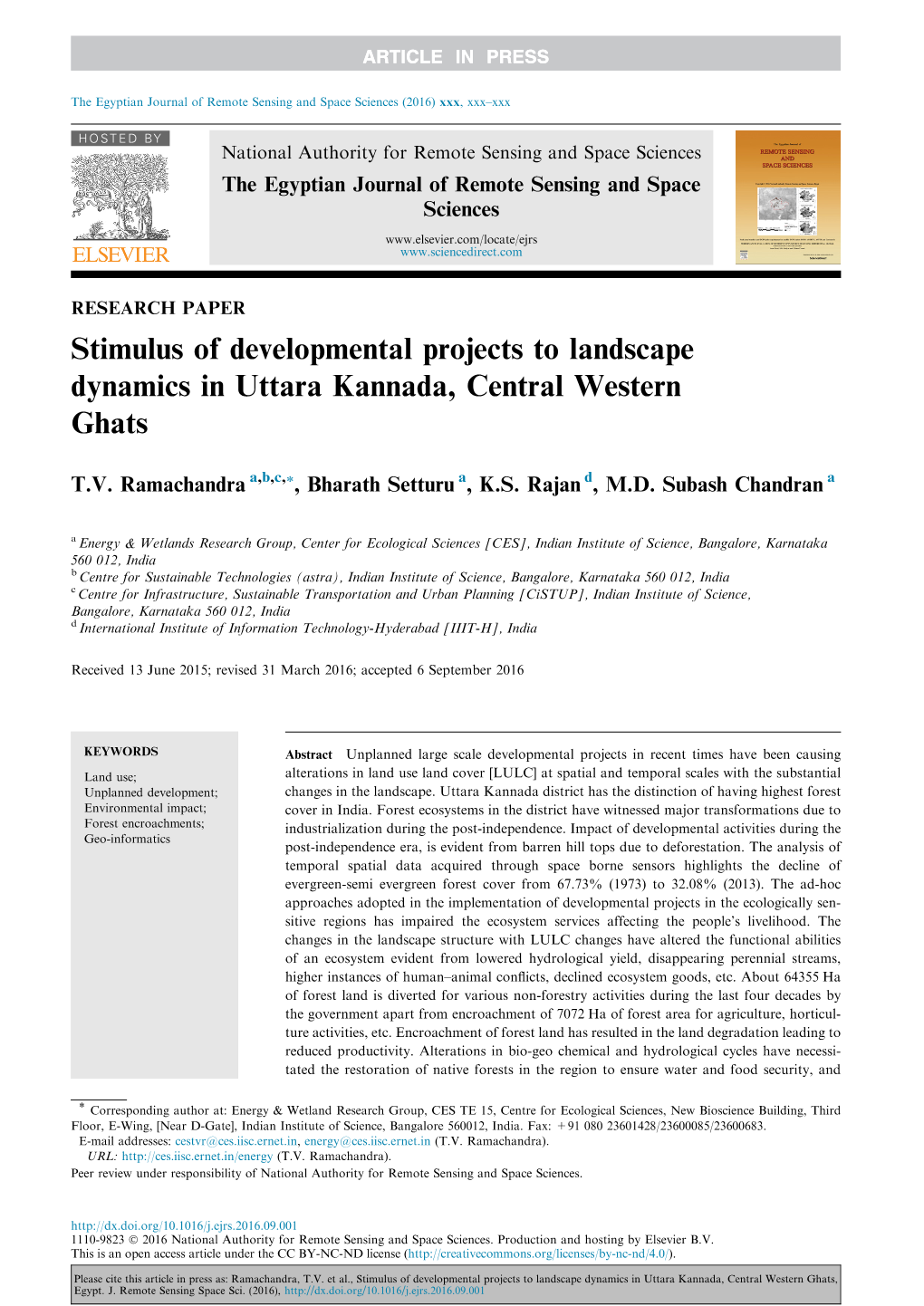 Stimulus of Developmental Projects to Landscape Dynamics in Uttara Kannada, Central Western Ghats