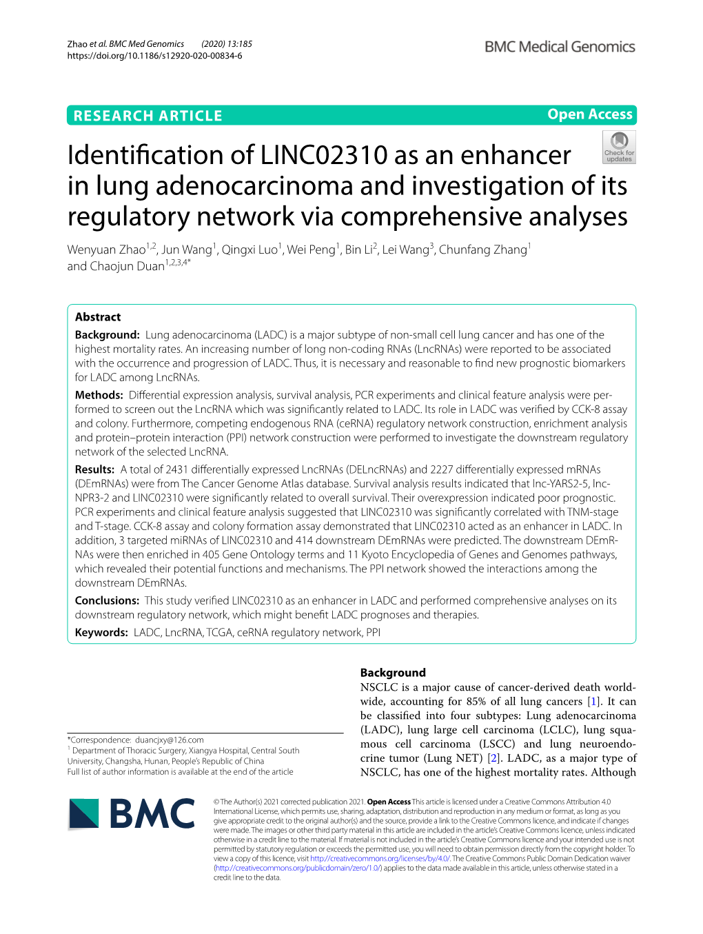 Identification of LINC02310 As an Enhancer in Lung Adenocarcinoma