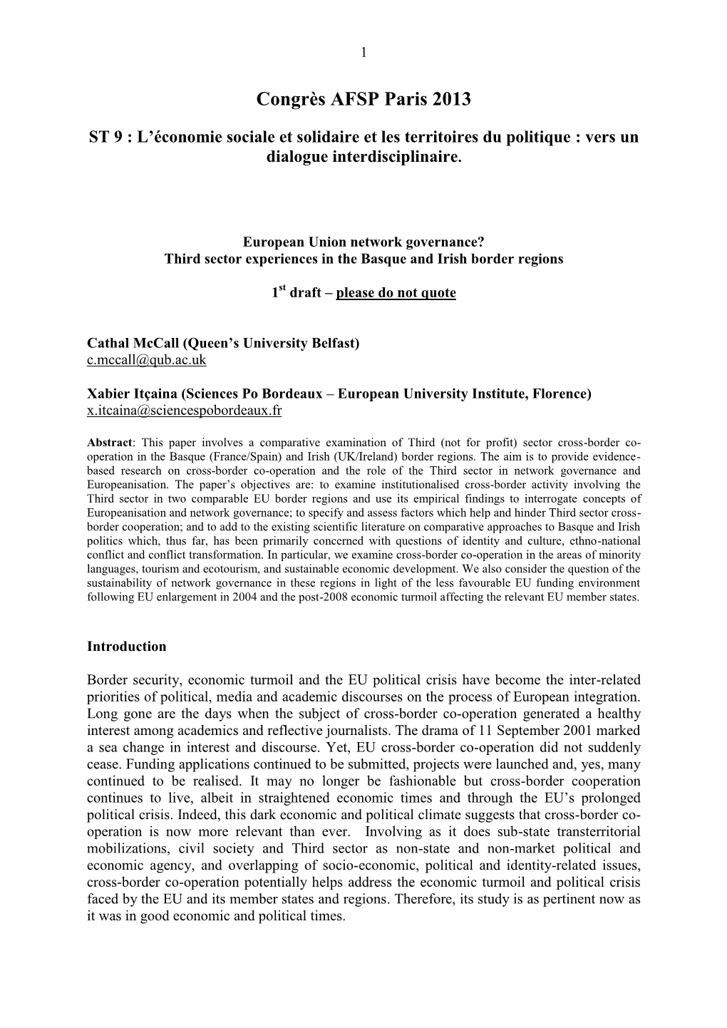 European Union Network Governance? Third Sector Experiences in the Basque and Irish Border Regions