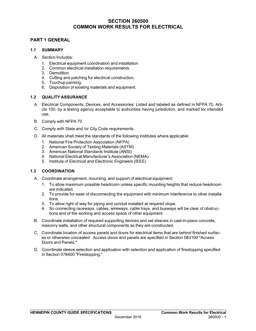 Section 260500 Common Work Results for Electrical