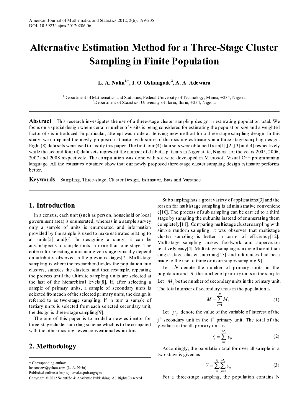 Sampling, Three-Stage, Cluster Design, Estimator, Bias and Variance