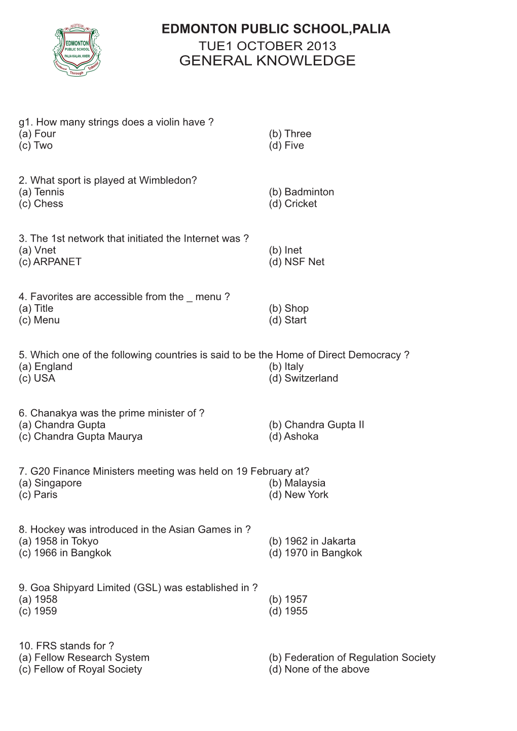 EDMONTON Quiz with Answer