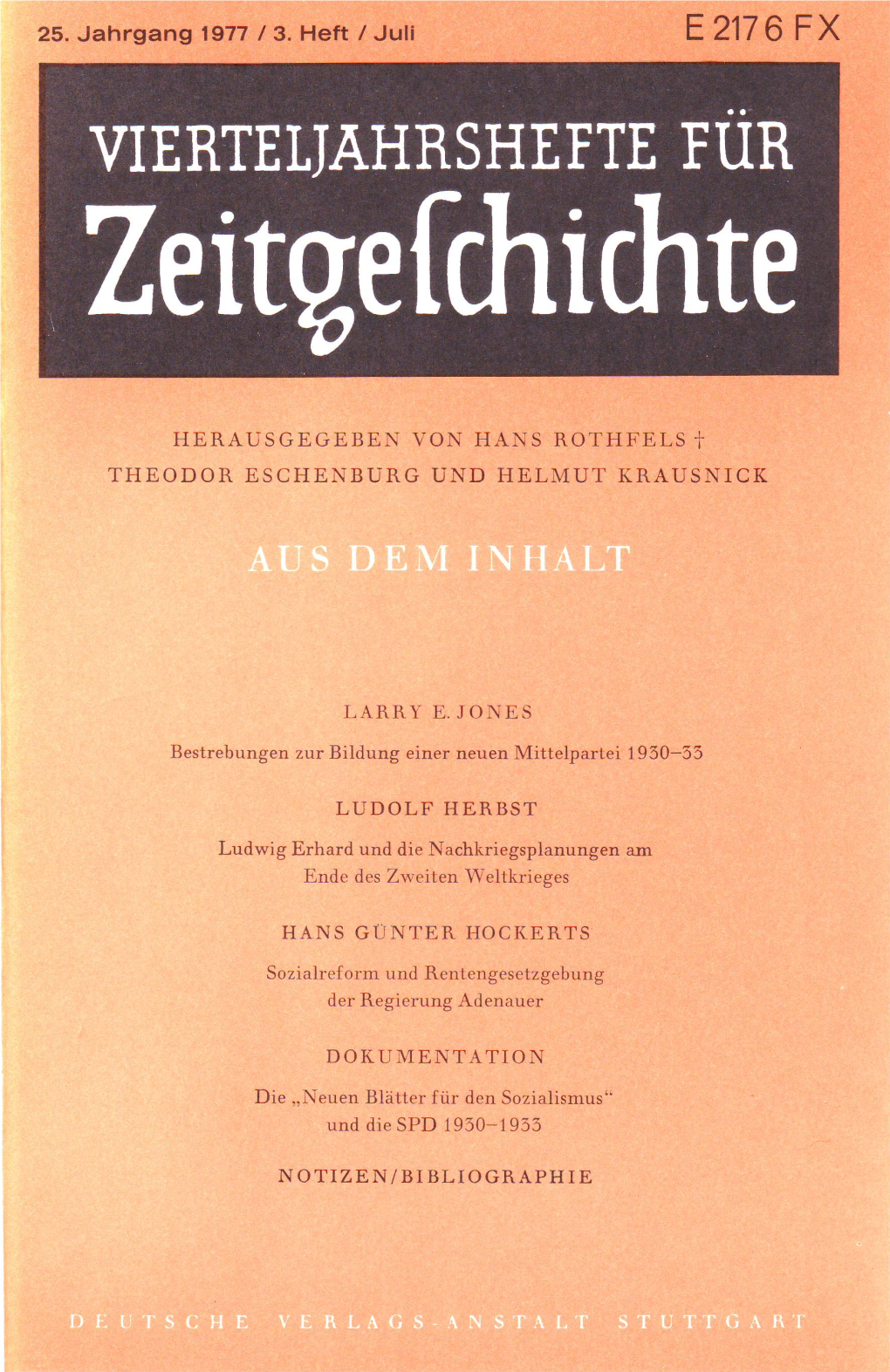 Vierteljahrshefte Für Zeitgeschichte Jahrgang 25(1977) Heft 3