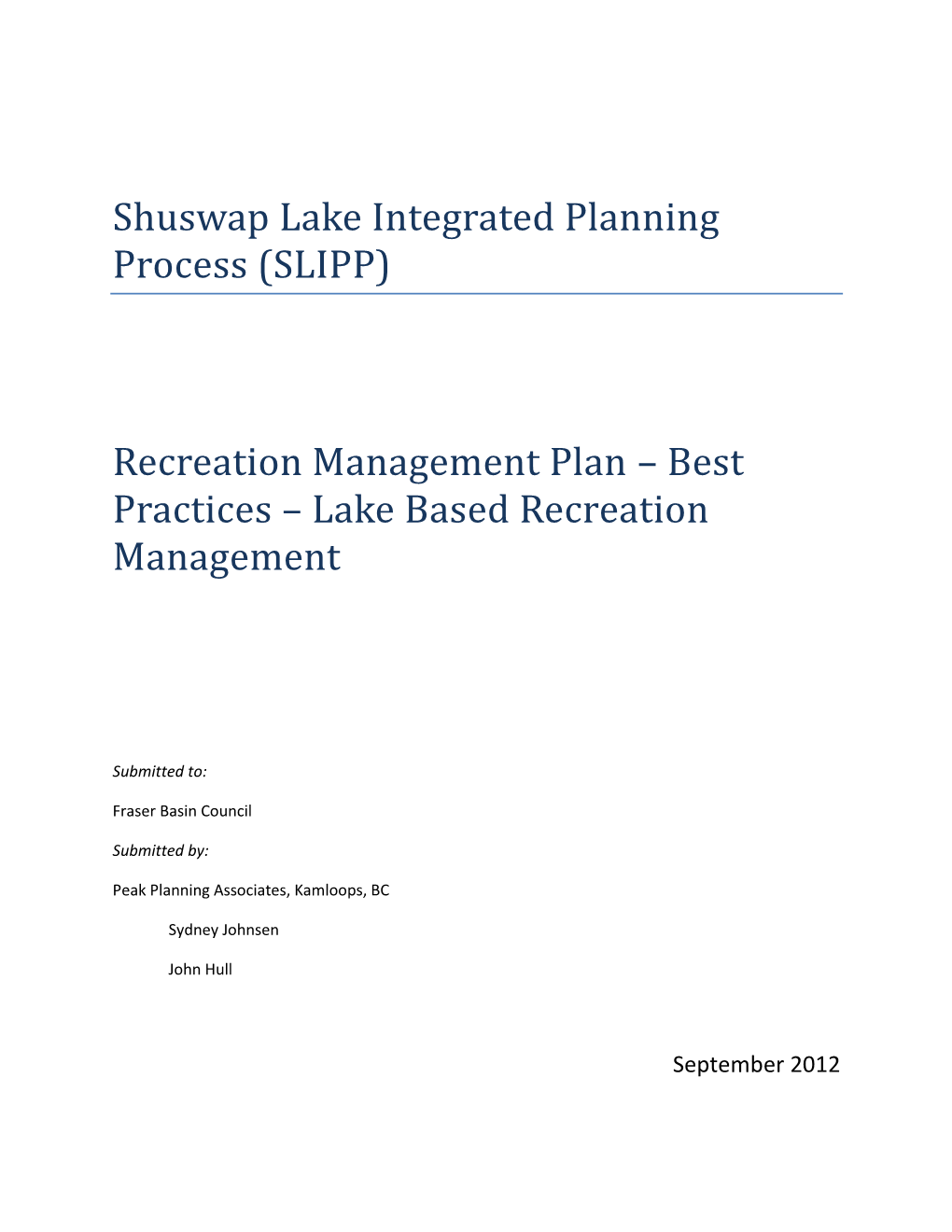 Best Practices – Lake Based Recreation Management