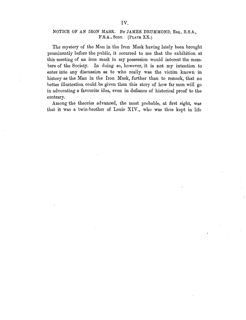 Iv. Notice of an Iron Mask. by James Drummond, Esq., U.S.A., F.S.A., Scot
