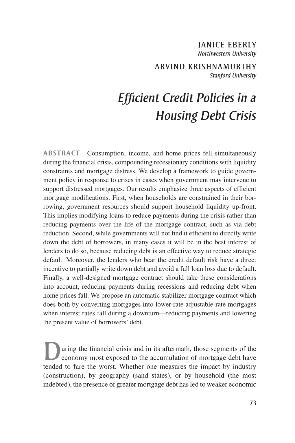 Efficient Credit Policies in a Housing Debt Crisis