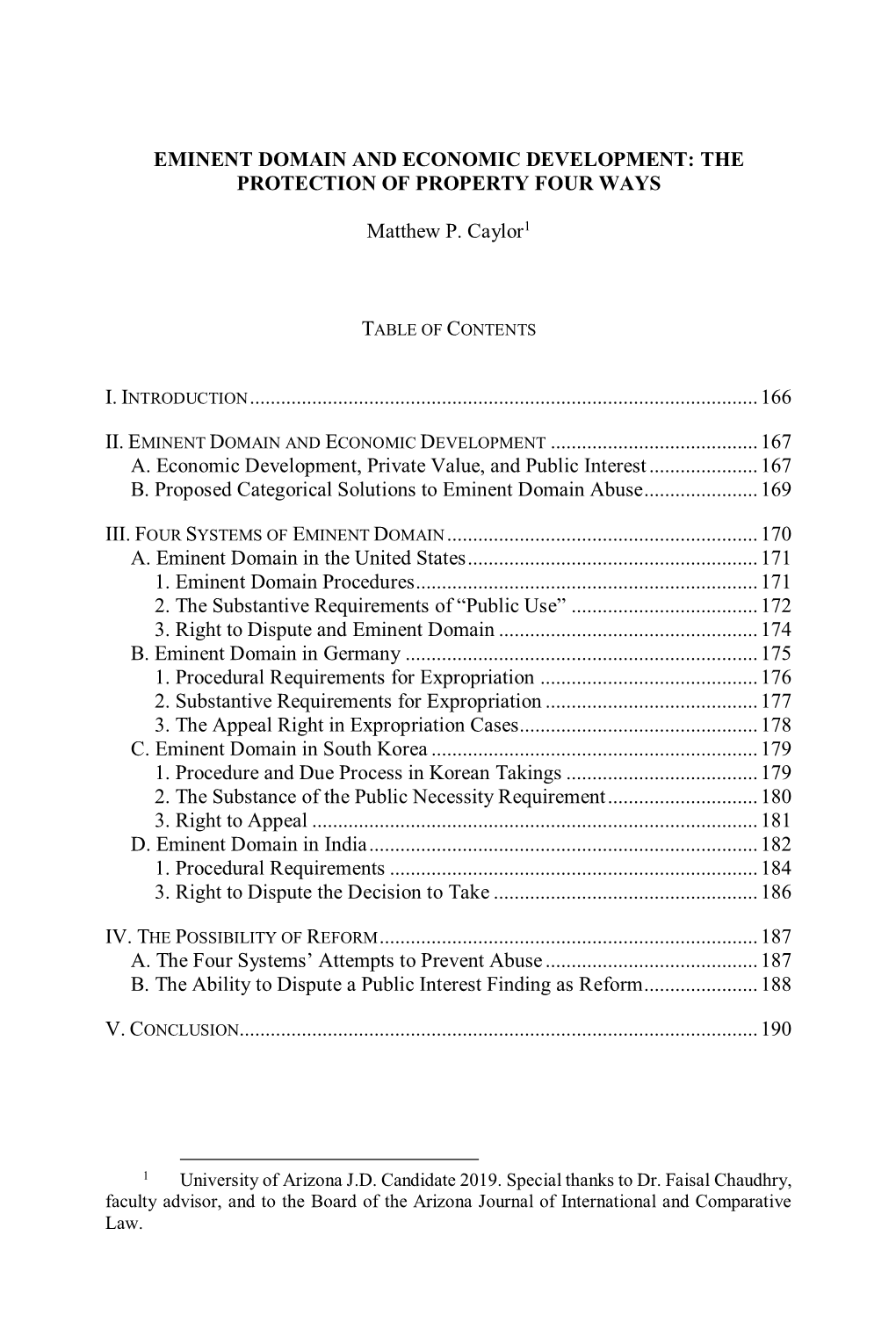 Eminent Domain and Economic Development: the Protection of Property Four Ways