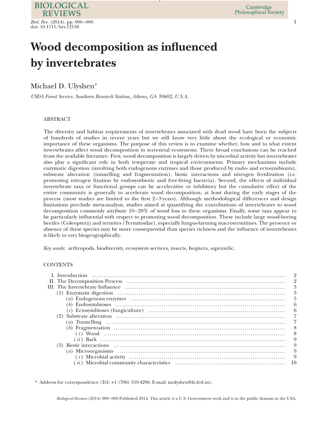 Wood Decomposition As Influenced by Invertebrates