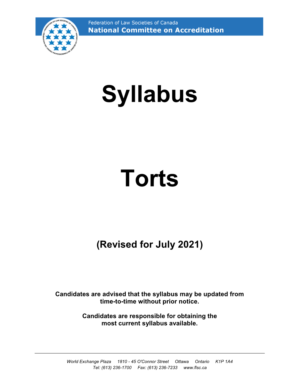 Syllabus Torts