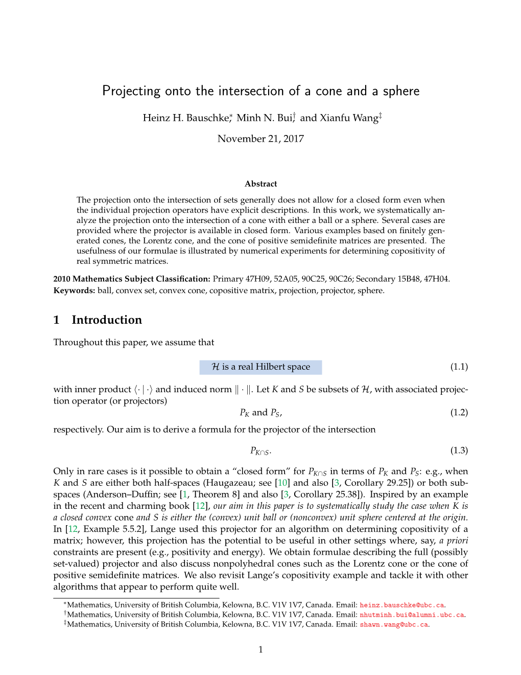 Projecting Onto the Intersection of a Cone and a Sphere