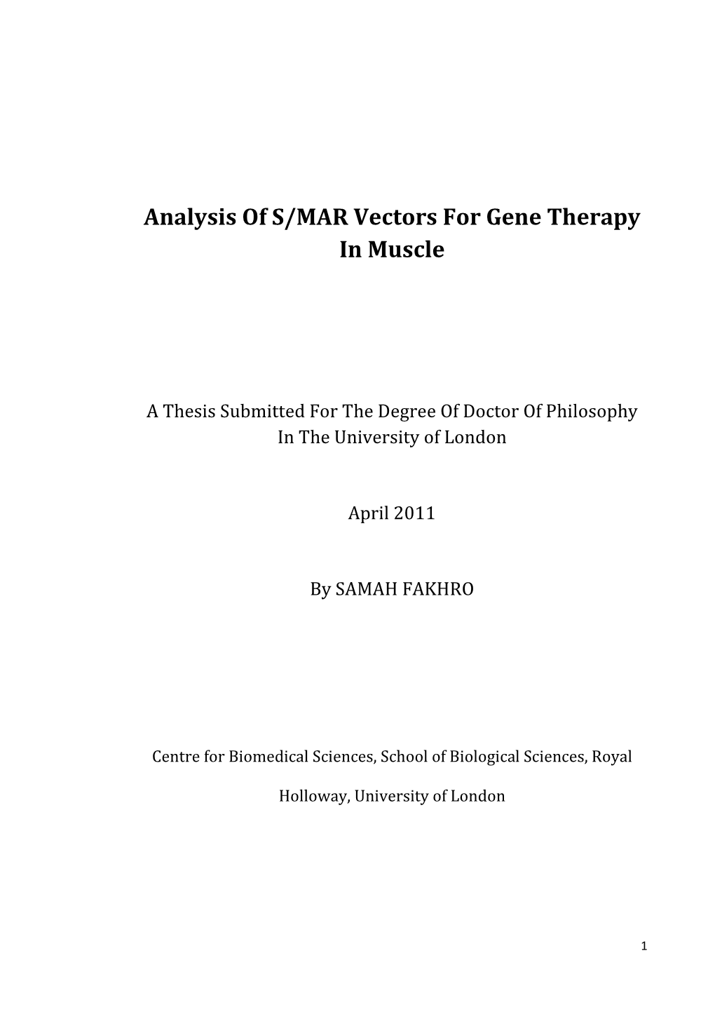 Analysis of S/MAR Vectors for Gene Therapy in Muscle