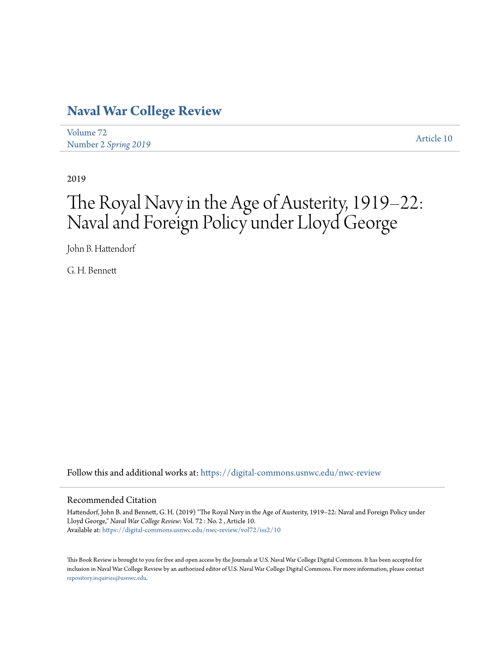 The Royal Navy in the Age of Austerity, 1919–22: Naval and Foreign Policy Under Lloyd George John B