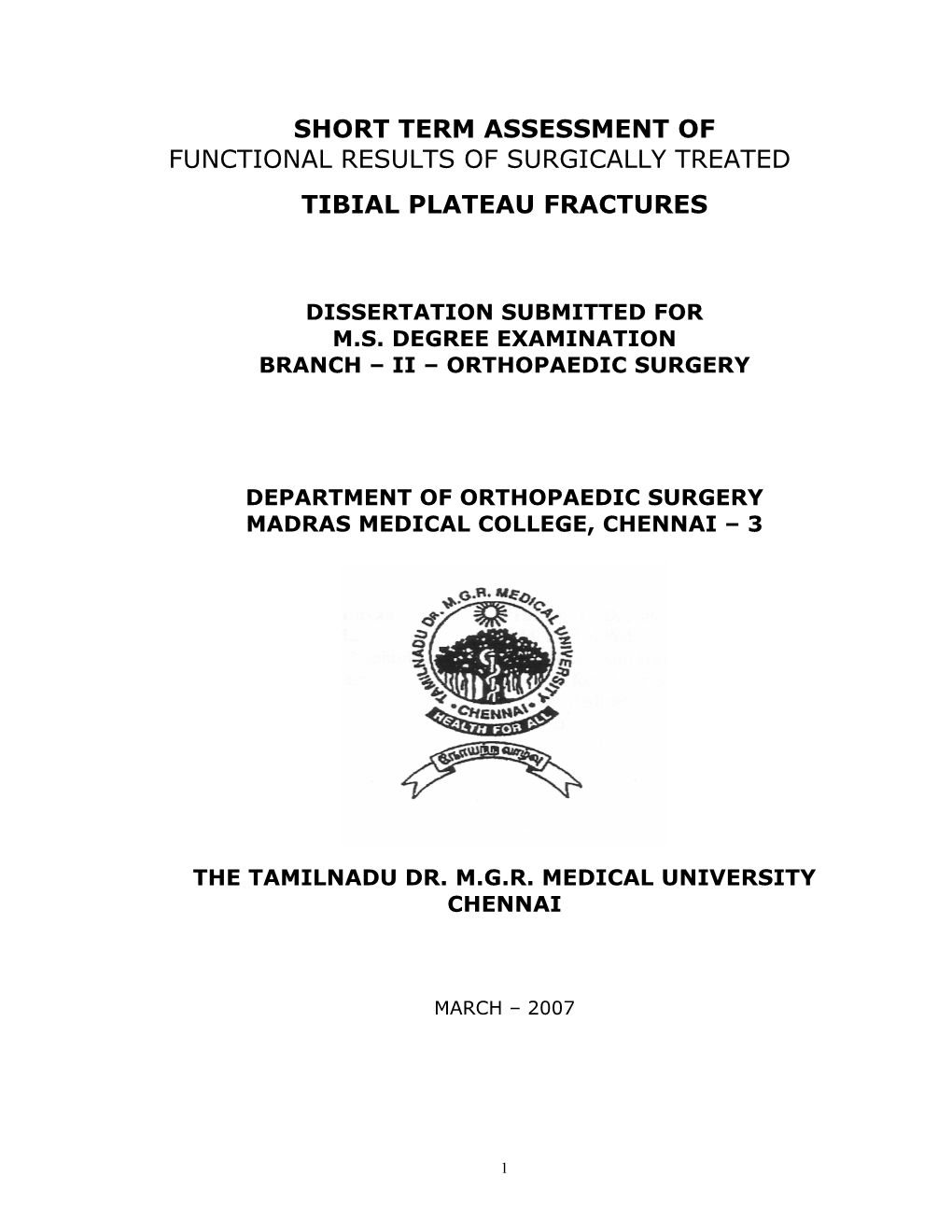 Tibial Plateau Fractures