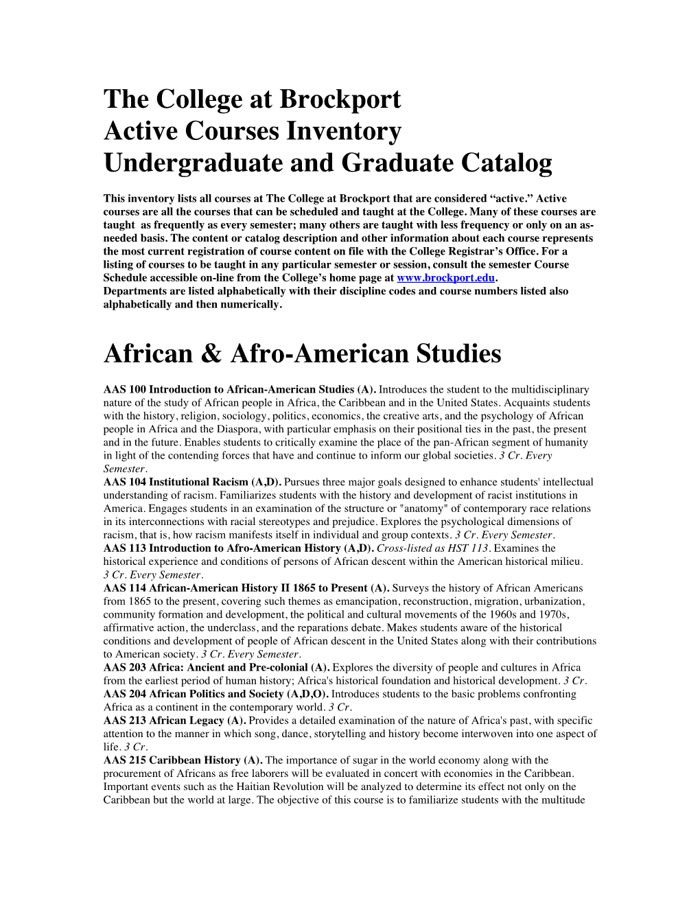 2011-2013 Catalog Descriptions of Active Courses