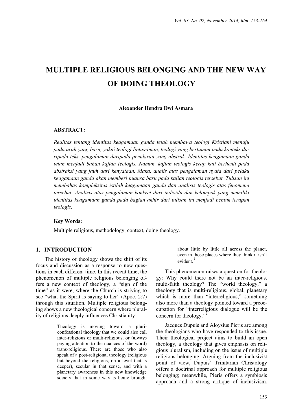 Multiple Religious Belonging and the New Way of Doing Theology