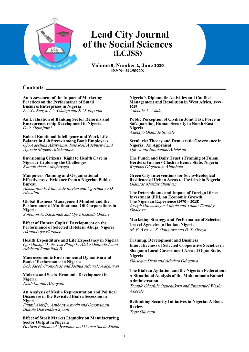Lead City Journal of the Social Sciences (LCJSS)
