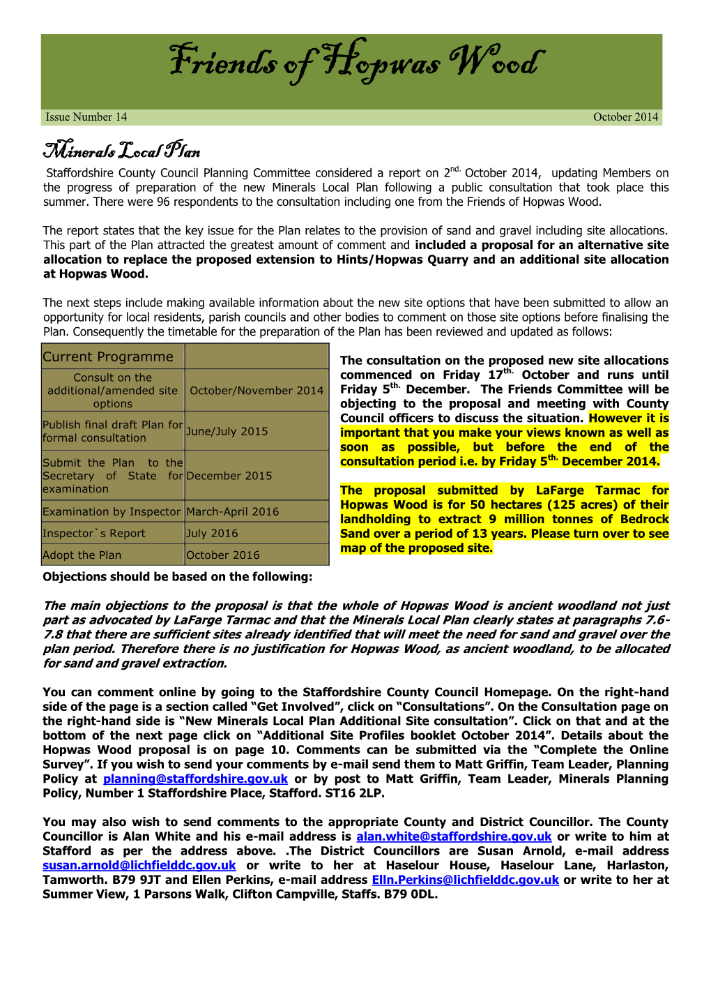 Minerals Local Plan Staffordshire County Council Planning Committee Considered a Report on 2Nd