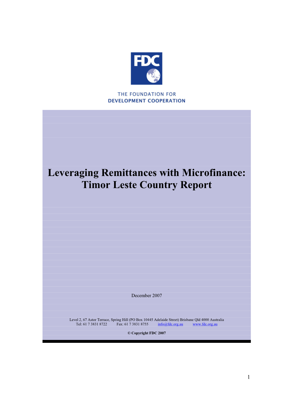Leveraging Remittances with Microfinance: Timor Leste Country Report
