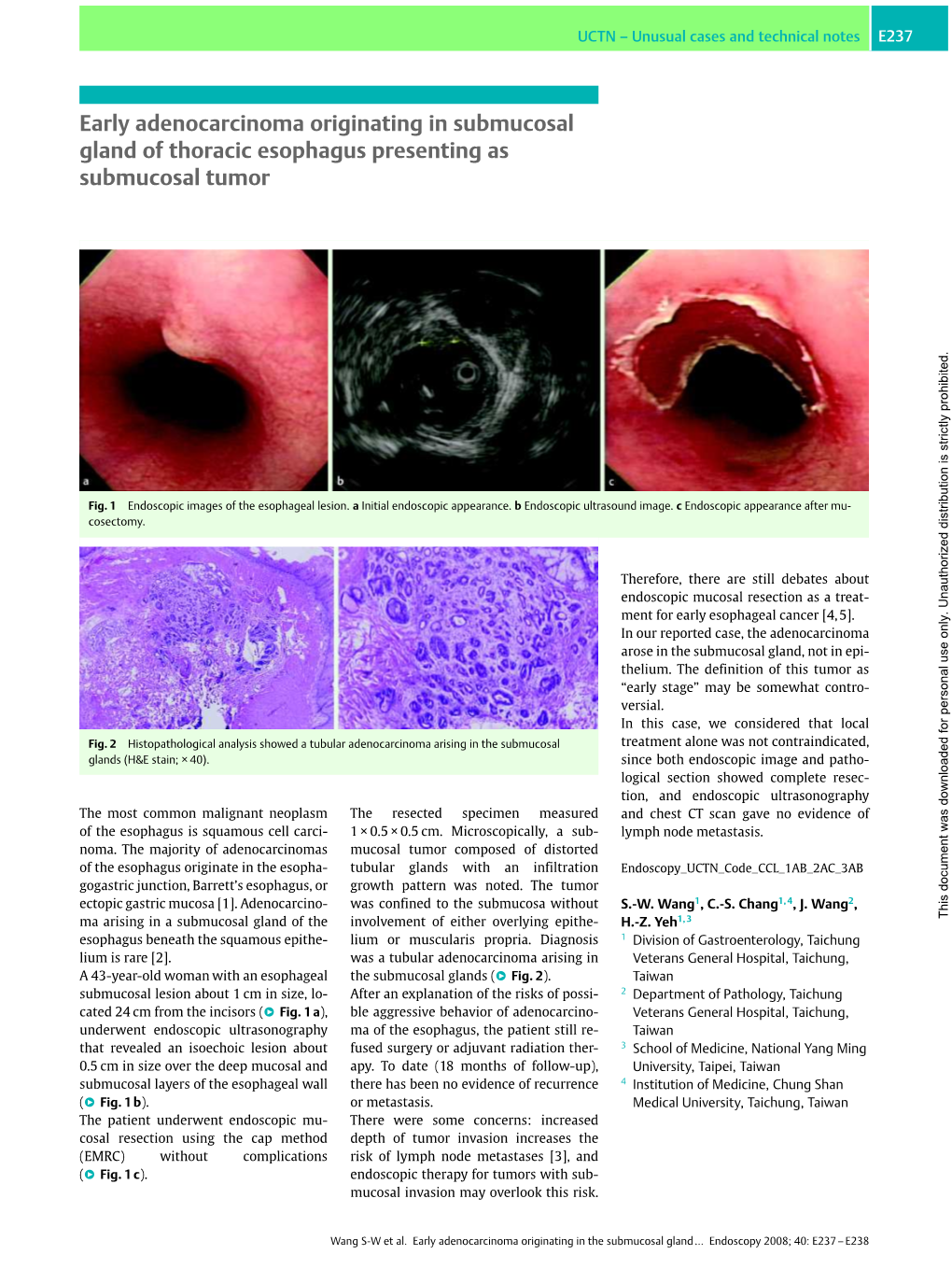 Early Adenocarcinoma Originating in Submucosal Gland of Thoracic Esophagus Presenting As Submucosal Tumor