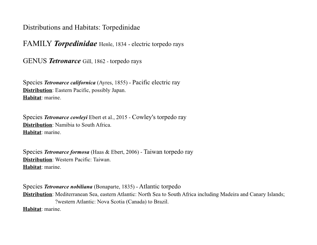 Distributions and Habitats: Torpedinidae