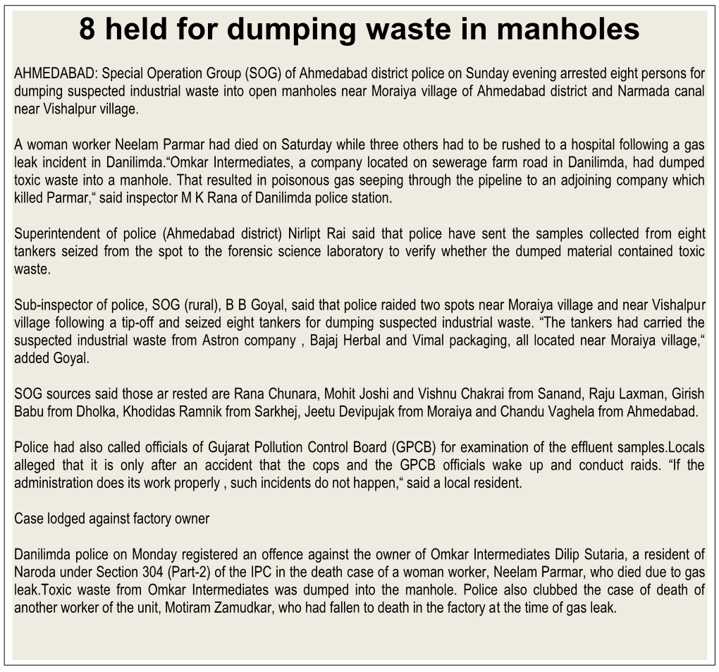 8 Held for Dumping Waste in Manholes