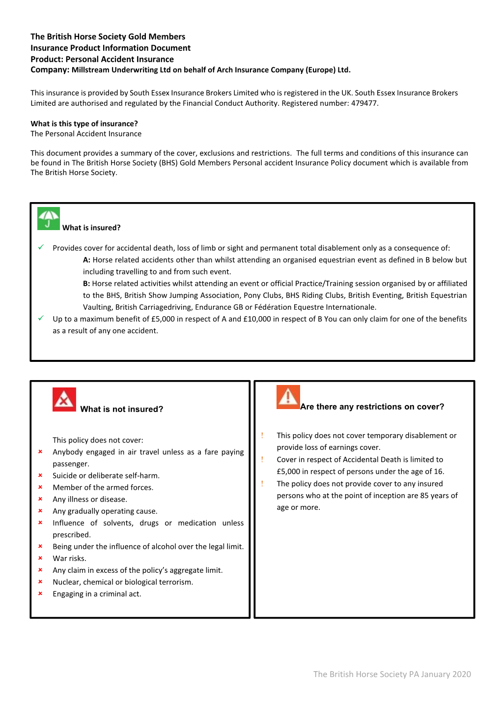 Insurance Product Information Document (Personal Accident)