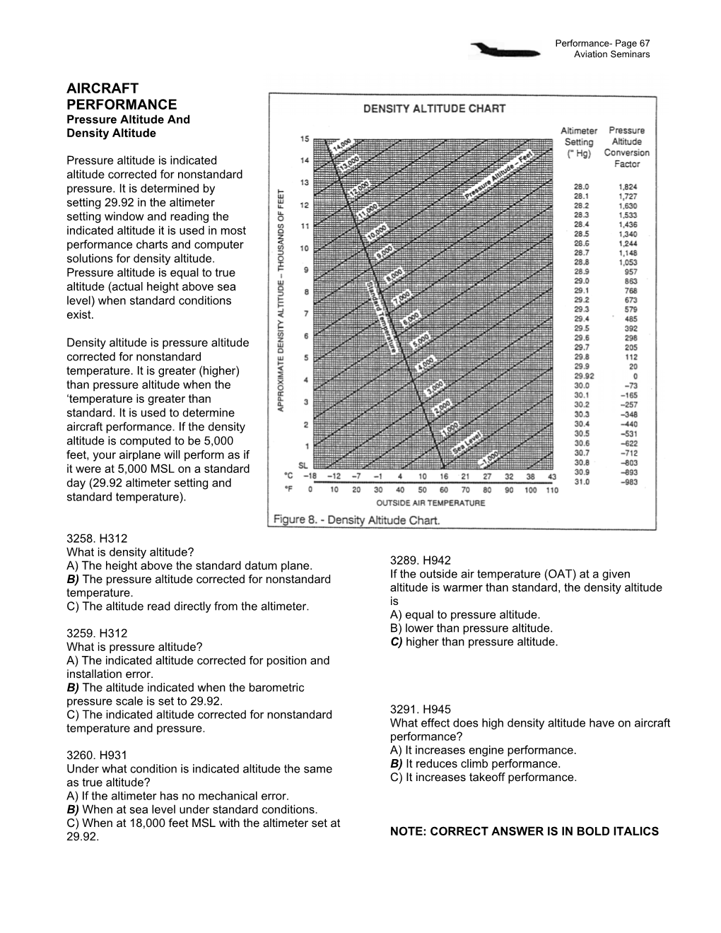 AIRCRAFT PERFORMANCE Pressure Altitude and Density Altitude