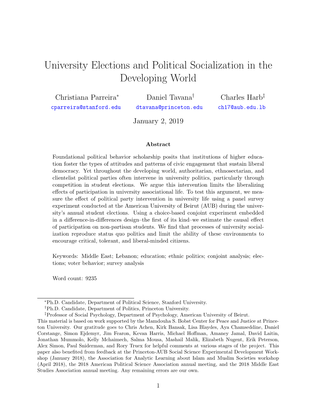 University Elections and Political Socialization in the Developing World