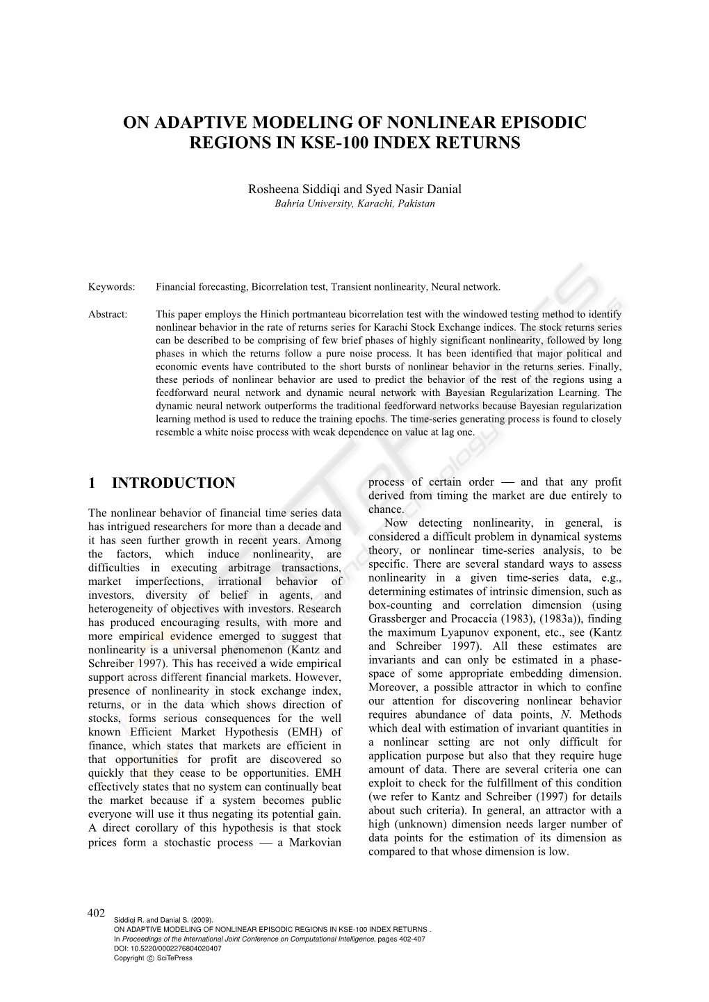 On Adaptive Modeling of Nonlinear Episodic Regions in Kse-100 Index Returns