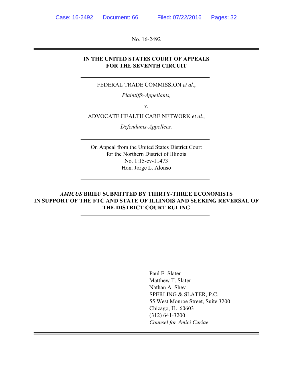 No. 16-2492 in the UNITED STATES COURT of APPEALS for the SEVENTH CIRCUIT FEDERAL TRADE COMMISSION Et Al., Plaintiffs-Appellants