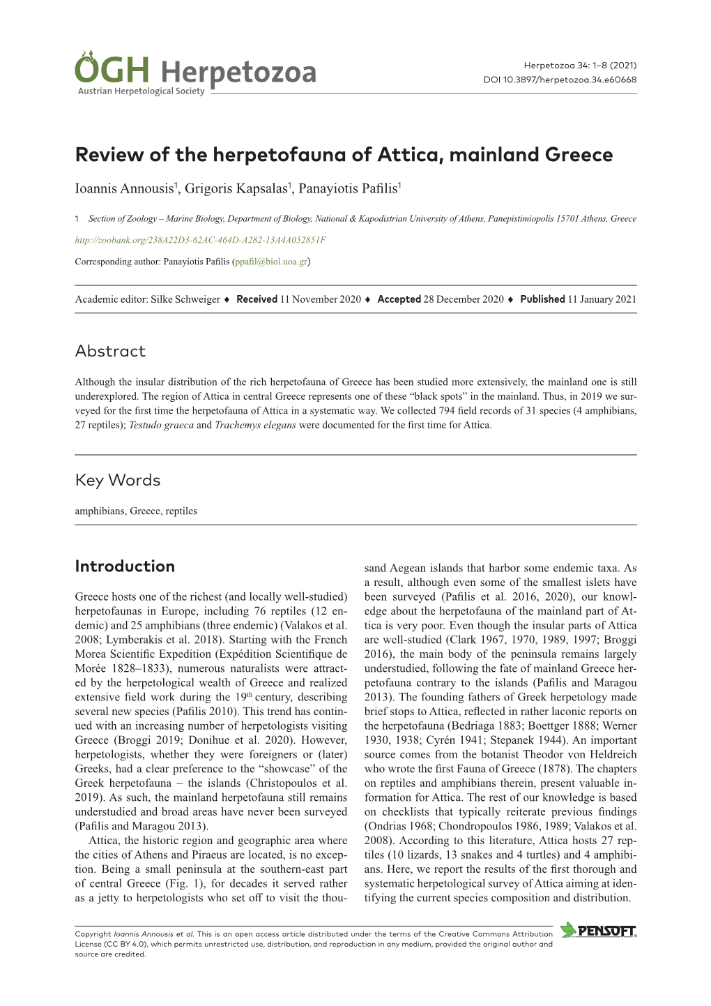 ﻿Review of the Herpetofauna of Attica, Mainland Greece