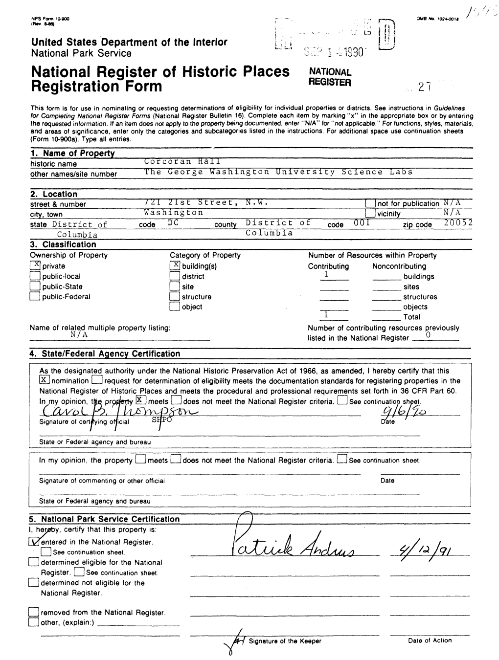 National Register of Historic Places NATIONAL Registration Form Regisrer 21