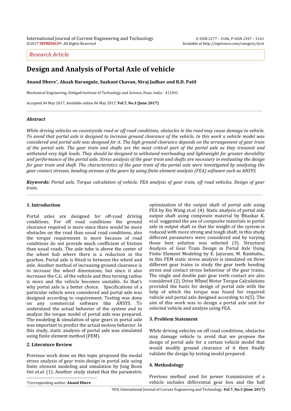 Design and Analysis of Portal Axle of Vehicle