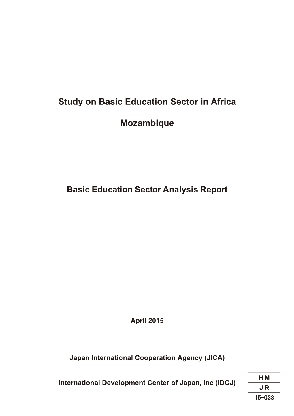 Study on Basic Education Sector in Africa Mozambique