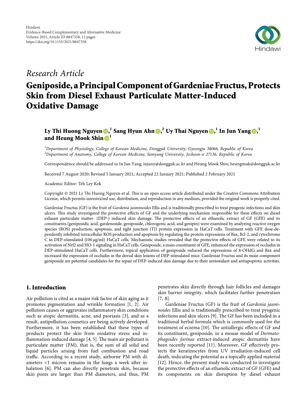 Geniposide, a Principal Component of Gardeniae Fructus, Protects Skin