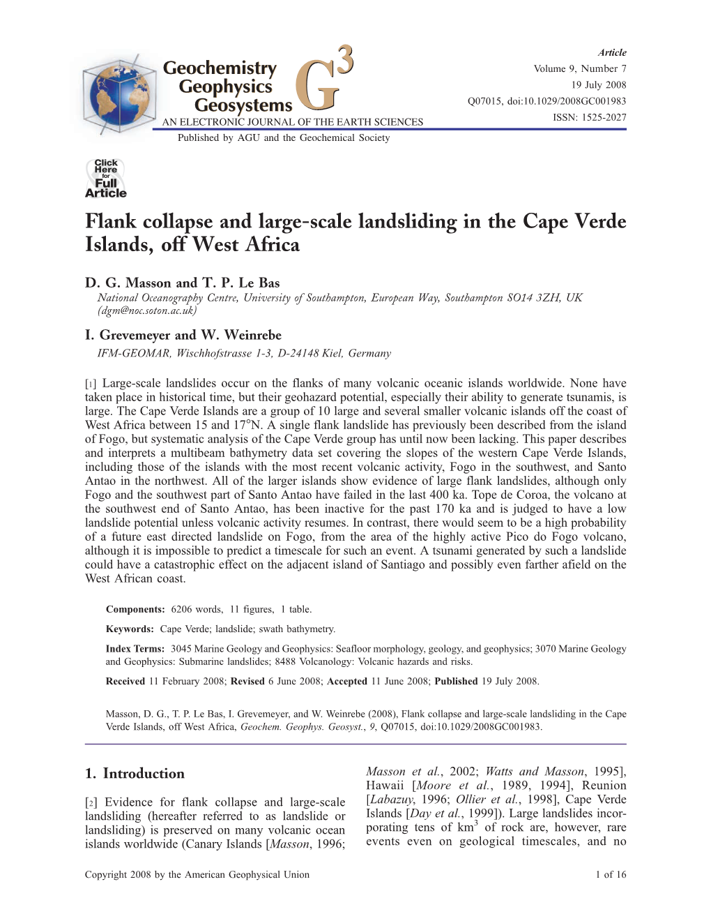 Flank Collapse and Large-Scale Landsliding in the Cape Verde Islands, Off West Africa
