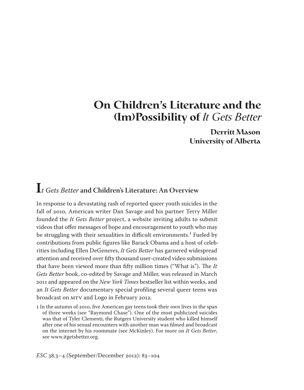 On Children's Literature and the (Im)Possibility of It Gets Better