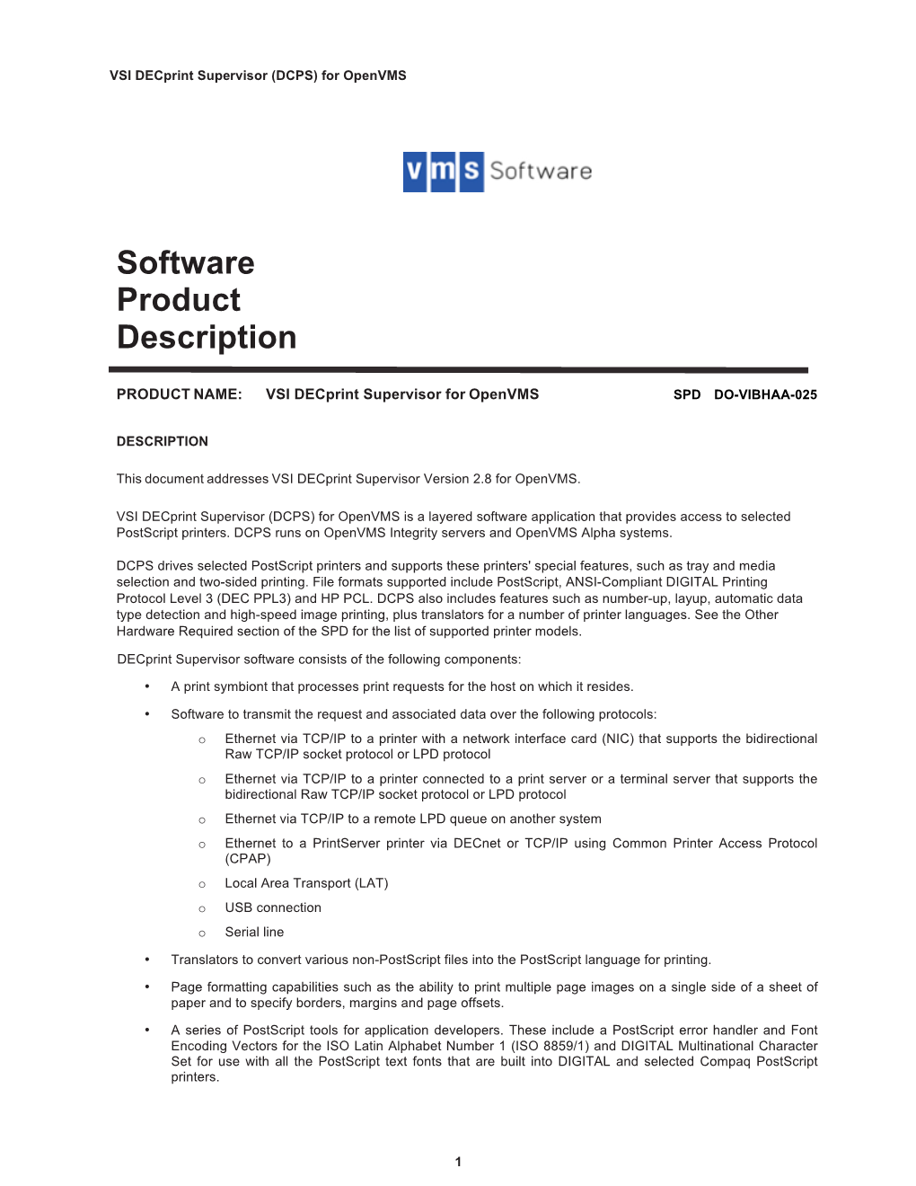 Software Product Description
