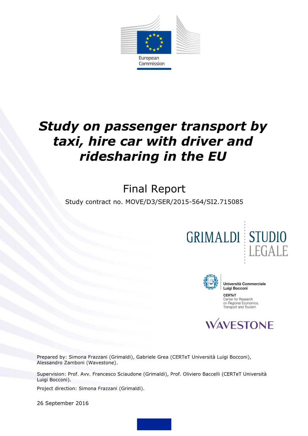 Study on Passenger Transport by Taxi, Hire Car with Driver and Ridesharing in the EU